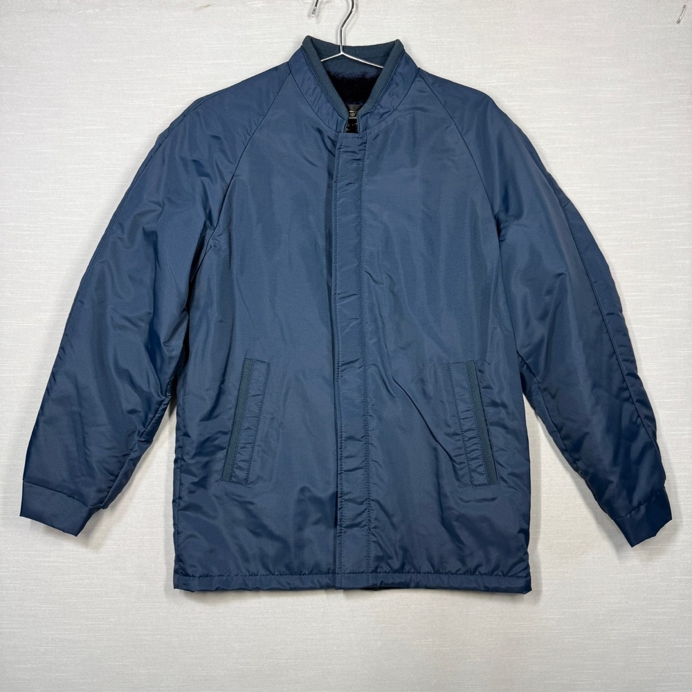 Vintage Sears Jacket Men Small Blue Faux Fur Nylon Winter Bomber 70s 80s NWT